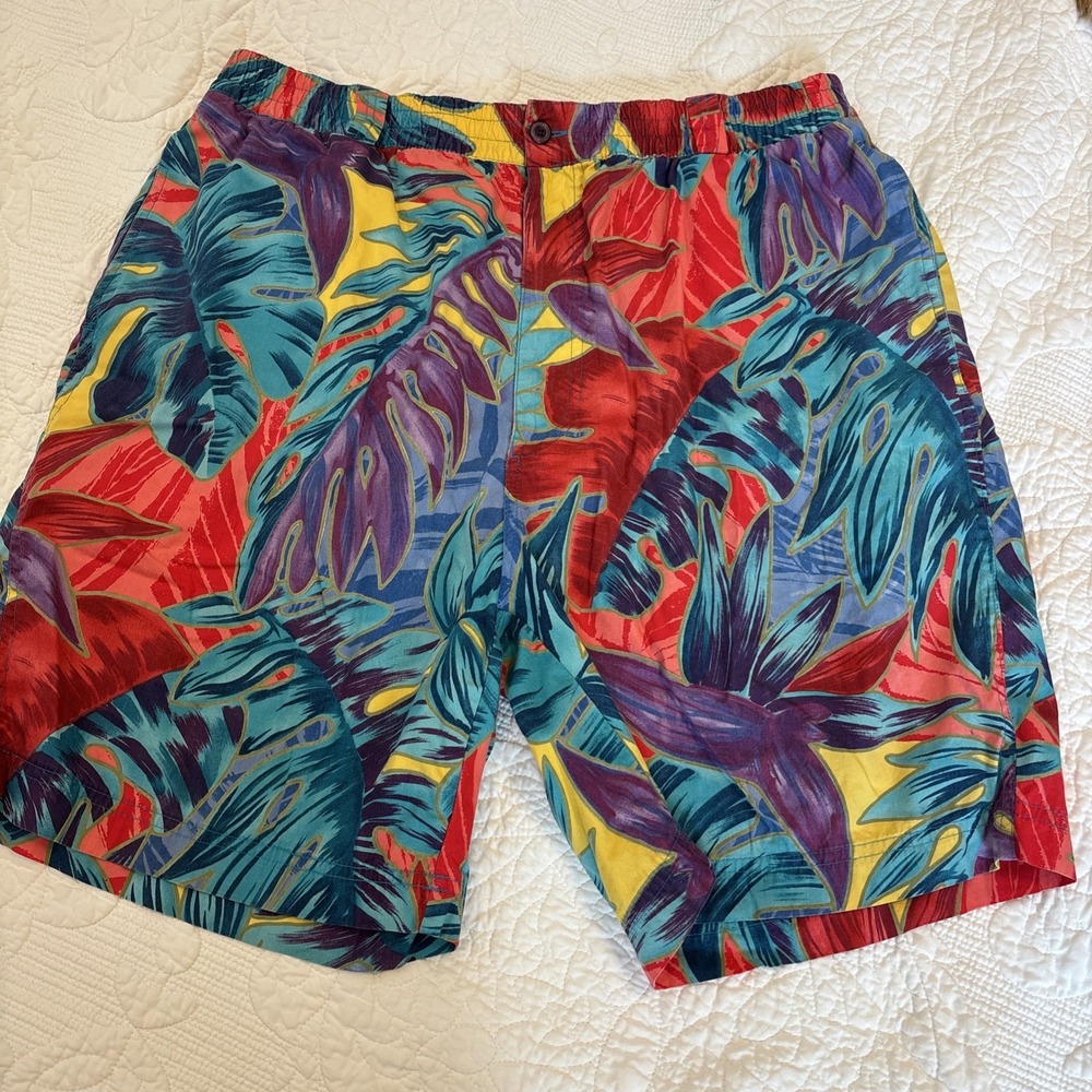Vintage Gant Salty Dog Shorts Mens 34" Tropical Hawaiian Print 100% Cotton USA